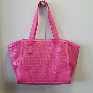 Pink feaux leather tote with dividers